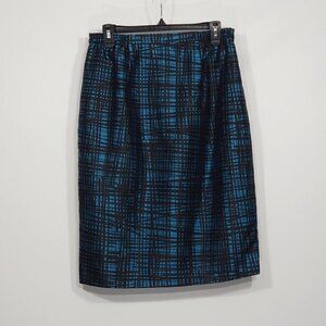 Unbranded  Teal Blue & Black Abstract Lines Pattern Pencil Skirt Women's Size 10